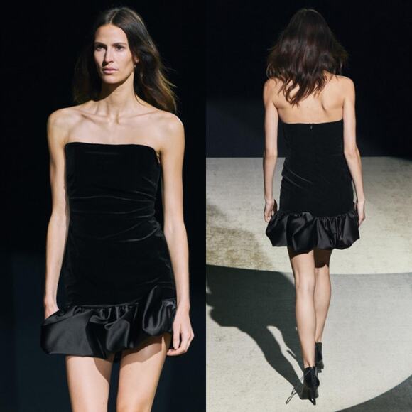 Zara‎ Women Collection Short Velvet Dress Blogger Fav Runway Large Dark Feminine - Picture 1 of 5